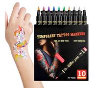 Marqueurs Corporels - Stylos De Peinture Pour Le Visage Lavables 10 Couleurs, Marqueur Cosmétique Pour La Peau Du Corps À Paillettes PP Avec Pochoirs | Kit De Tatouage Temporaire Créatif | Marqueurs P