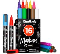 Marqueurs Craie Extra Fins Pour Tableau Noir & Verre (Lot De 16, Pointe 1mm) Marqueurs Pour Fenêtre, Feutres Craie Liquide Pour Tableau Effaçable, Miroir, Voiture Marqueurs Fins Effaçable