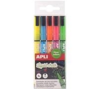 Marqueurs - Craie liquide - 5 couleurs fluo - Pointe ronde - Pour tableau noir, déco, verre - Apli