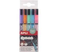 Apli 20326 - Marqueurs craie liquide couleurs pastel - Pack de 5 - Pointe ronde 3 mm - Effaçables sur surfaces non poreuses - Pour vitrines, tableaux et verre