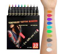 Marqueurs de Body Art pour la Peau | 10 Crayons Lavables de 10 Couleurs - Marqueur Corps À Paillettes Cosmétiques - Adultes Adolescents Femmes Hommes Cosplay Fête d'Anniversaire Quotidien Carnavals Co