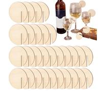 Marqueurs de boissons en bois - Étiquettes rondes pour verres à vin en bois | Cartes de visite de mariage vierges et plates en bois pour verres à vin, marqueurs de boisson pour dégustation