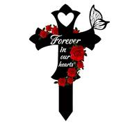 Marqueurs de cimetière pour tombes | 120 g Sympathie 2D Piquet acrylique | Marqueurs élégants pour tombes commémoratives | Heart Memorial Stakes | Marqueurs de tombe en cœur et croisement pour le