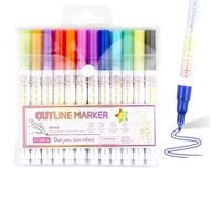 Marqueurs de contour, 12 pièces, stylos de contour lisses et imperméables à double ligne, marqueurs à paillettes métalliques pour carte vœux, dessin d'enfant, gribouillage, bricolage artistique