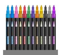 Marqueurs de contour à double ligne | 12 couleurs de stylos d'art à double ligne - Marqueurs de dessin | Pour peinture, dessin, journal, décoration de salle de classe, artisanat, carte de vœux