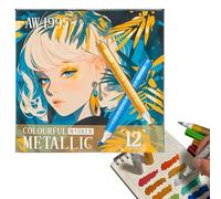 Marqueurs de contour, stylos pastel, 12 couleurs, 13 x 16 x 3,5 cm, marqueurs acryliques hautement pigmentés pour adolescentes, Noël, anniversaire, loisirs créatifs