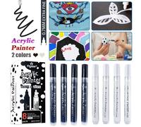 Marqueurs De Peinture Acrylique, 2-3mm, Noir Et Blanc, Pour Peinture Sur Pierre, Céramique, Verre, Fournitures De Dessin, Bricolage, 8 Pièces