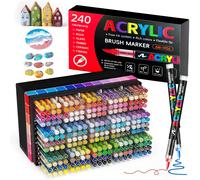 Marqueurs de peinture acrylique 240 couleurs Ensemble de marqueurs acryliques à pointe de brosse douce, stylos à peinture pour bois, tissu, toile, verre, peinture sur roche 36pcs