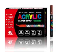 Marqueurs de peinture acrylique 48 couleurs - Stylos à pointe de brosse douce pour peindre du tissu, du bois, la céramique, la pierre, la toile verre