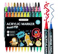Marqueurs de peinture acrylique à double pointe - 36 couleurs - Stylos de peinture acrylique pour peinture sur roche, bois, toile, plastique, métal et pierre, marqueurs pointillés acryliques pour