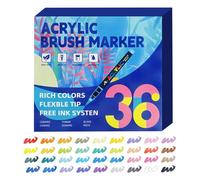Marqueurs de peinture acrylique à pointe pinceau | 36 couleurs pour loisirs créatifs - Marqueurs acryliques, pour décoration, coloriage, dessin, école, salle de dultes, , céramique