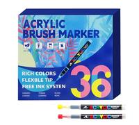 Marqueurs de peinture acrylique avec pointe pinceau | 36 couleurs résistantes à l'eau et ne s'estompent pas - Marqueurs pinceaux acryliques pour décorer, colorier, dessiner, école, salle de classe
