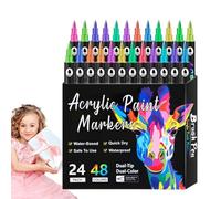Marqueurs De Peinture Acrylique - Ensemble De Stylos De Peinture Sur Roche À Double Pointe | Pinceaux, Surfaces En Céramique, Marqueurs Permanents Résistants À La Décoloration, Outils De Dessin, Fourn