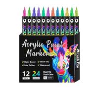 Marqueurs De Peinture Acrylique - Ensemble De Stylos De Peinture Sur Roche À Double Pointe | Pinceaux, Surfaces En Céramique, Marqueurs Permanents Résistants À La Décoloration, Outils De Dessin, Fourn