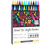 Marqueurs de peinture acrylique, marqueurs pour tissus - Stylos et marqueurs à double pointe souple avec pointe pinceau imperméables - Stylos à double couleur pour l'artisanat fait main et matériaux à