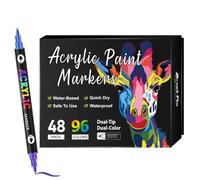 Marqueurs de peinture acrylique, stylos artistiques à double pointe, 16,5 x 0,9 cm, encre permanente résistante à la décoloration, couleurs vives et imperméables, design à flux lisse pour peinture sur