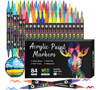 Marqueurs de peinture acrylique, stylos bicolores à double pointe pour peinture sur roche, toile, bois, verre, céramique, tissu, plastique, œuf. Embouts de pinceau doux 24Pack-48 Colors