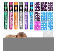 Marqueurs de peinture corporelle, bâtons de peinture pour le visage - Crayons de maquillage 6 couleurs à base d'eau pour le visage et corps avec 9 pochoirs - Crayons de maquillage lavables pour