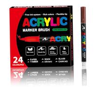 Marqueurs de peinture en acrylique 24 couleurs Brouss de pinceau à pince à pince peinture Marqueurs acryliques pour, tissu, bois, céramique, pierre, verre, toile