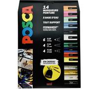 Marqueurs de peinture - POSCA - Maxi Pack Multi-Pointes - 14 Marqueurs - Aquarellables - Tout Support