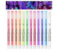 Marqueurs de peinture pour le visage phosphorescents, 12 couleurs néon, stylos de peinture corporelle, marqueurs fluorescents sans danger pour la peau, lavables et résistants aux UV, pour fêtes