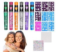 Marqueurs de peinture pour le visage, stylos de peinture pour le visage,Marqueurs corporels 6 couleurs à base d'eau avec 9 pochoirs - Crayons de maquillage pour du et du corps, bâtons