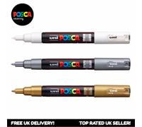 Marqueurs De Peinture Uniball Posca PC-1M - Blanc + Argent + Or (Ensemble De 3)