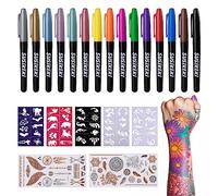 Marqueurs de tatouage temporaire pour peau, 15 couleurs + 50 pochoirs de peinture + 43 autocollants de tatouage, ensemble de marqueurs à paillettes, mats et fluo fluorescents, kit de faux tatouages