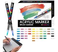 Marqueurs de tissu - Crayons de peinture acrylique, outils d'art permanents - Kit de pinceaux résistants à la décoloration - Kit de marqueurs de dessin multi-surfaces - Modèles de peinture à séchage