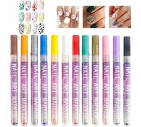 Marqueurs d'ongles, stylos de vernis à ongles - 12 couleurs Kit d'art de peinture de manucure imperméable | Point de pointe fin Point de pointeur Paute de doublure pour fleurs, graffitis papillons