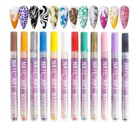 Marqueurs d'ongles, stylos de vernis à ongles - 12 couleurs Kit de peinture à la manucure sec rapide - Point de pointe fin Point de pointeur Paute de doublure pour fleurs, graffitis papillons