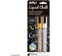 APLI Marqueur craie effaçable 014847 2, pointe ronde, Or/Argent