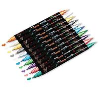 Marqueurs Métalliques Stylos 10 Couleurs Brillantes Marqueur Métallique Pens Double Pointe Métalliques Feutre Stylos pour Album Photo Scrapbooking Bricolage Carte,Moyen &Pointe du Pinceau