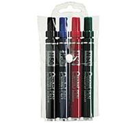 Pentel N50 Pochette de 4 Marqueurs Permanents Pointe Conique Assorties Noir/Bleu/Rouge/Vert