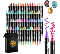 Marqueurs Peinture Acrylique, 60 Couleurs Feutre Acrylique À Double Pointe (0,7 Mm Et 3 Mm) - Résistance À L'eau Résistance À La Lumière Pour Peinture Rupestre Oeufs De Pâques Bois Verre Toile
