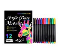 Marqueurs Peinture Acrylique - Marqueurs Pour Prise De Notes,12 Couleurs Stylos De Coloriage Fournitures D'Art Créatif Peintures Acryliques Pour Bois Tissu Verre Toile Pierre Artisanat Album