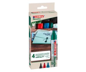 Marqueurs permanents rechargeables Ecoline Edding E21 - Pochette de 4 couleurs assorties