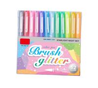 Marqueurs pinceaux de mise en évidence de notes, ensemble de 12 stylos à paillettes à base d ' eau pour documents de bureau, onglets de lecture, contours créatifs et de journal, stylos pinceaux à