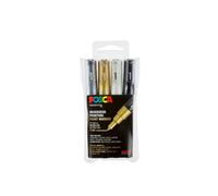 Posca Marqueurs PC1MC – Pointe conique extra-fine – Métalliques 4 pièces (Noir, Blanc, Argent, Or)