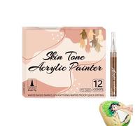 Marqueurs Pour - 18.9x16.1x1.6cm Set D'Art Corporel, 12 Couleurs Stylos Acryliques Imperméables | Marqueurs À Pointe Pinceau Souple Séchage Rapide Pour Peau Verre Bois Tissu Croquis Illustrati