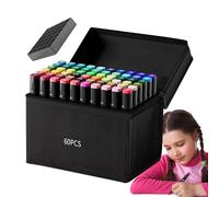 Marqueurs pour dessin | 60 couleurs marqueurs à alcool avec pointe double pour artistes - Marqueurs aquarelle et pointe biseautée pour garçons et filles : matériaux d'art à base d'huile