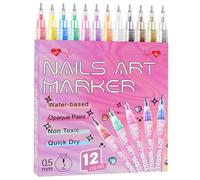 Marqueurs pour nail art 12 couleurs à faire soi-même séchage rapide stylos 3D pour vernis à ongles longue durée pour dessiner peindre graffiti pointiller