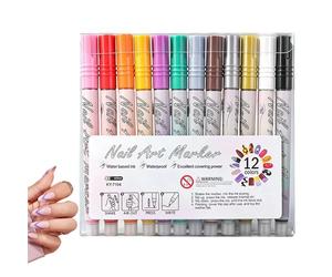 Marqueurs pour ongles, 12 couleurs, pointe fine, séchage rapide, pour peindre, marqueurs à ongles imperméables - pour salon, maison, beauté, soins personnels, peinture acrylique et travaux manuels