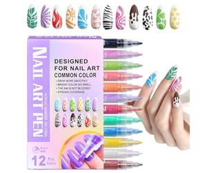 Marqueurs pour ongles - Lot de 12 couleurs de peinture à séchage rapide pour construire des ongles | Pinceaux à peindre | Pour débutants, adolescents, femmes, garçons et filles