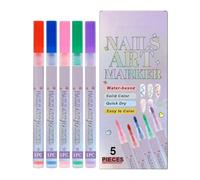 Marqueurs pour Ongles - Pointe Precision Dessin Peinture pour Design Ongles - 5 Couleurs Pointe 0.5mm Décorations Pointillés Lignes Manucure - Pour Femmes Débutantes Professionnelles Jeunes Filles