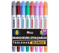 Marqueurs pour Tableaux Blancs par SmartPanda - Double Pointe, Médium et Fine - Effaçable à sec, Parfait pour une Utilisation à la Maison, au Bureau ou à l’ École - Pochette de 8 Couleurs (8)