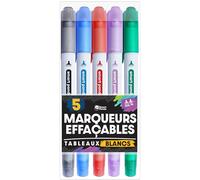 Marqueurs pour Tableaux Blancs par SmartPanda - Double Pointe, Médium et Fine - Effaçable à sec, Parfait pour une Utilisation à la Maison, au Bureau ou à l’ École - Pochette de 5 Couleurs (5)