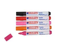 edding Marqueur textile 4500 – 5 pièces (noir, 2x rouge, orange, rose) – pointe 2–3mm – lavable 60°C