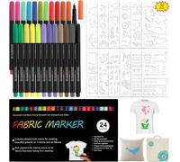 Marqueurs Textile Et Tissu, 24 Marqueur Permanent Couleur, Feutre Marqueur Tissu Avec 12pcs Pochoir De Peinture, Feutres Textiles Indelebiles Pour Décorer Des T Shirt, Sac Tissu, Chaussures, Tote Bag