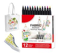 Marqueurs Textiles pour Vêtements - 12 ou 24 Couleurs Marqueurs T-Shirt - Stylos à Eau pour Coton, Polyester, Chaussures, Sacs et Toile - Résistants aux Lavages en Machine